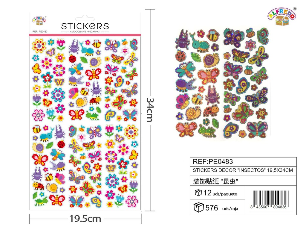 Stickers decorativos "Insectos" 19.5x34cm para manualidades