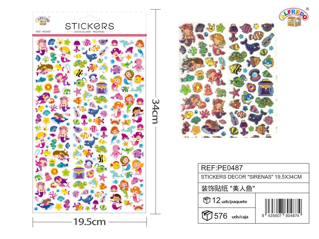 Stickers decorativos "sirenas" 19.5x34cm para niños