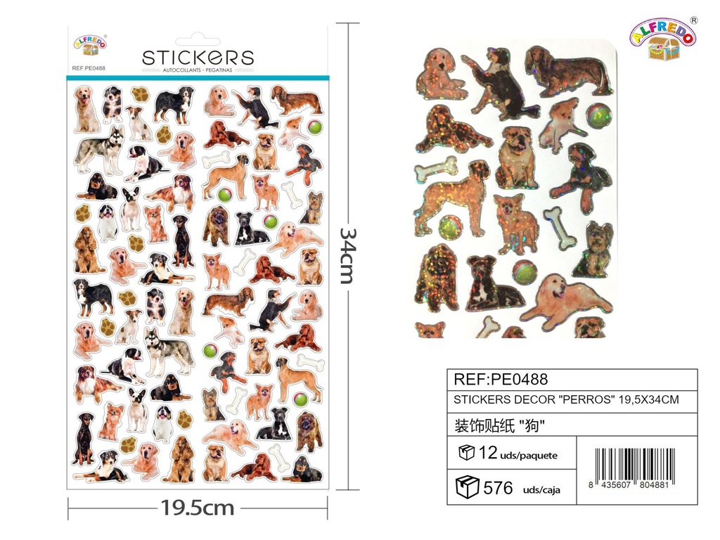 Stickers decorativos "Perros" 19.5x34cm para manualidades