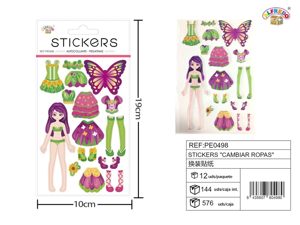 Stickers "Cambia Ropas" 10x19cm para actividades infantiles y manualidades