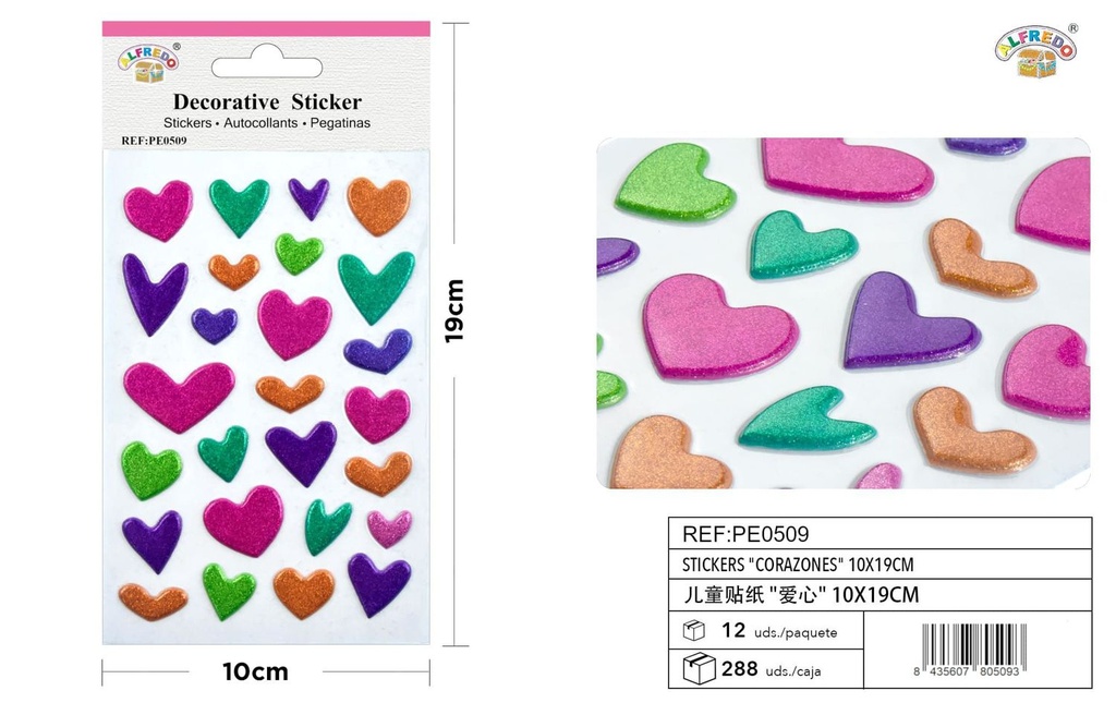 Stickers "Corazones" 10X19 cm - Pegatinas para niños