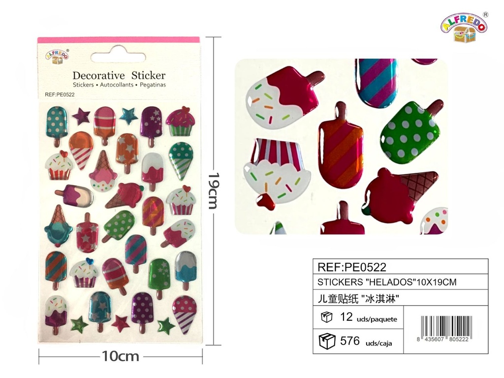 Stickers "helados" 10x19 cm - Pegatinas surtidas infantiles