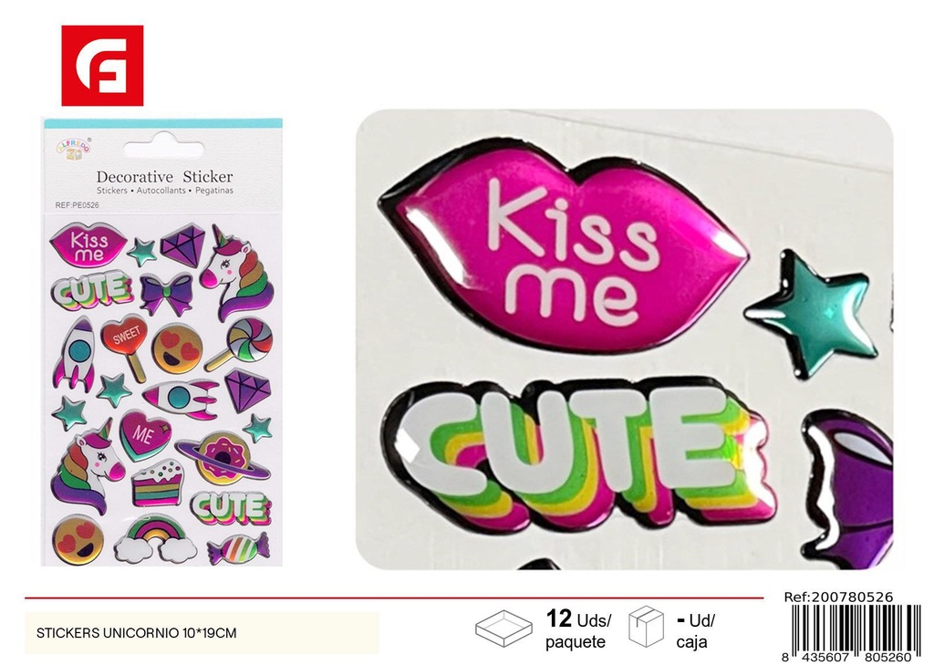 Stickers "unicornio" 10x19 cm - Pegatinas surtidas infantiles