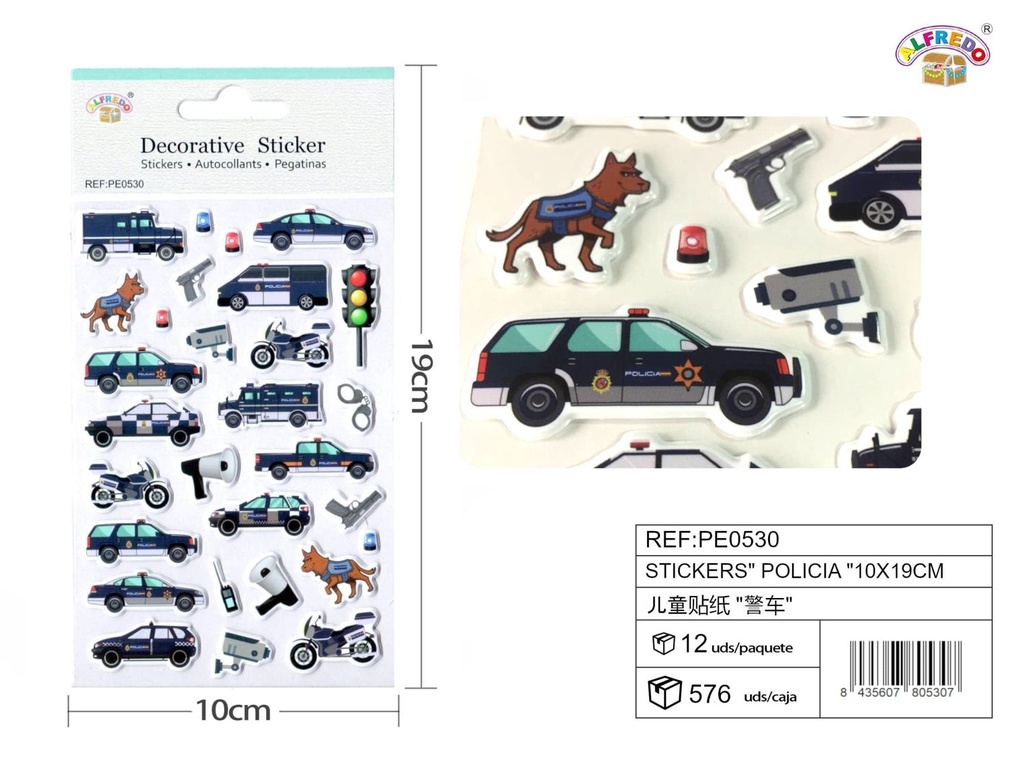 Pegatina temática "policía" 10x19cm para manualidades y juegos