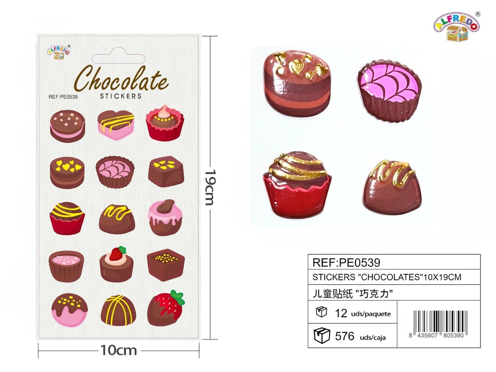 Stickers de chocolates 10x19cm para manualidades