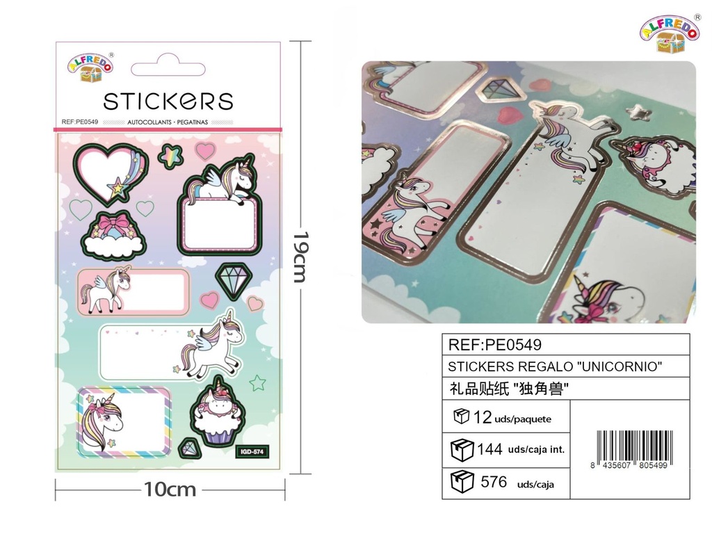 Stickers regalo "Unicornio" 10x19cm para decoración y manualidades