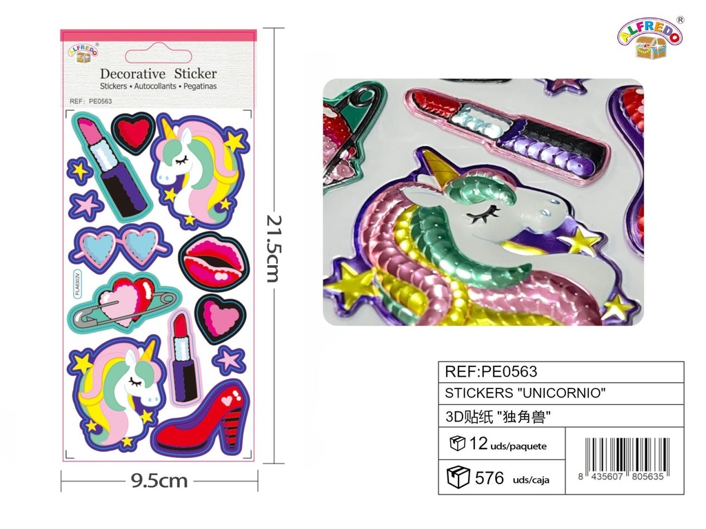 Stickers "unicornio" 9.5x21.5 cm - Pegatinas surtidas infantiles