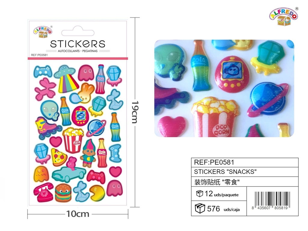 Stickers "Snacks" 10x19cm para manualidades