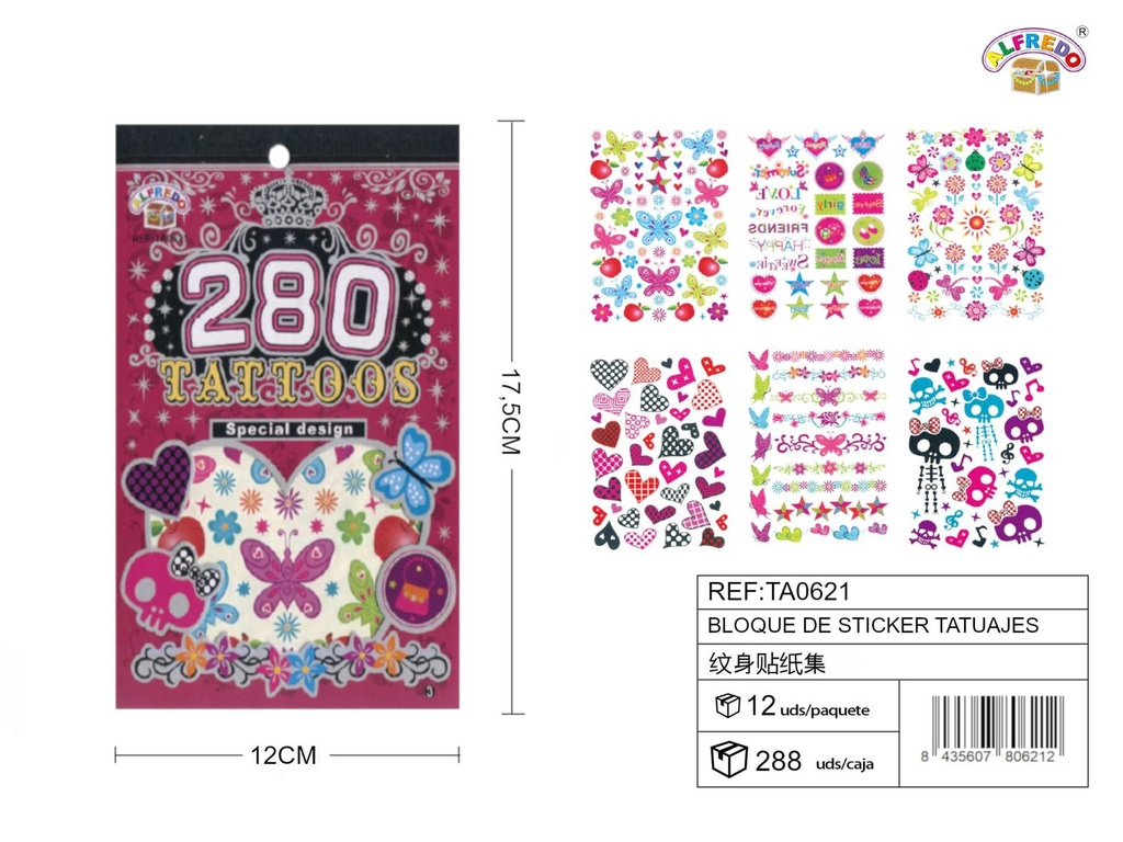 Bloque de stickers tatuajes 12x17.5cm