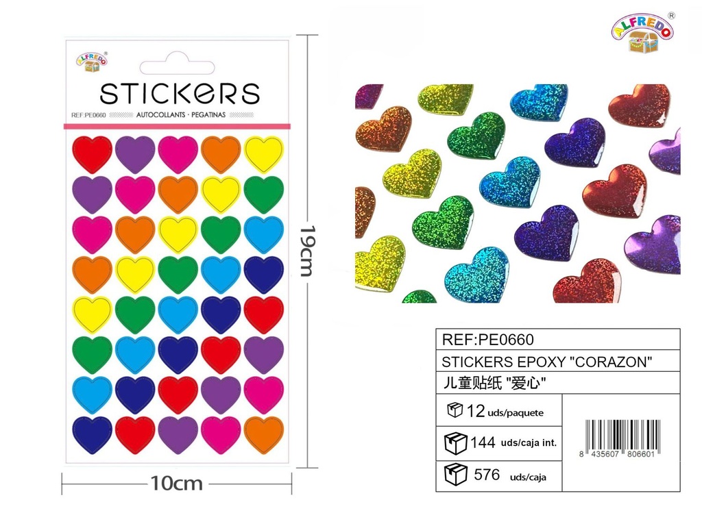Stickers epoxy "corazón" 10x19 cm - Pegatinas surtidas infantiles