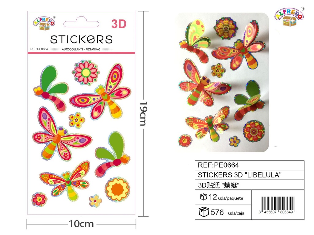 Stickers 3D "Libélula" 10x19cm pegatinas decorativas para manualidades