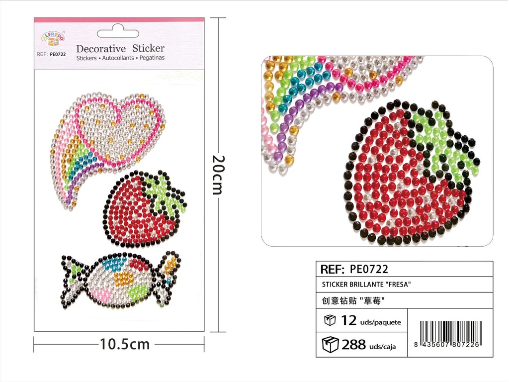 Stickers brillantes "fresa" 10.5x20cm para manualidades