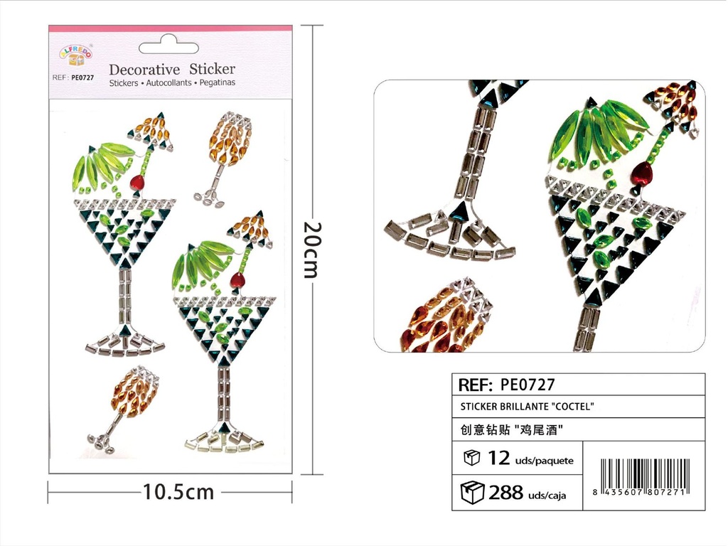 Sticker Brillante "Cóctel" 10.5x20 cm - Pegatinas de diamantes y perlas