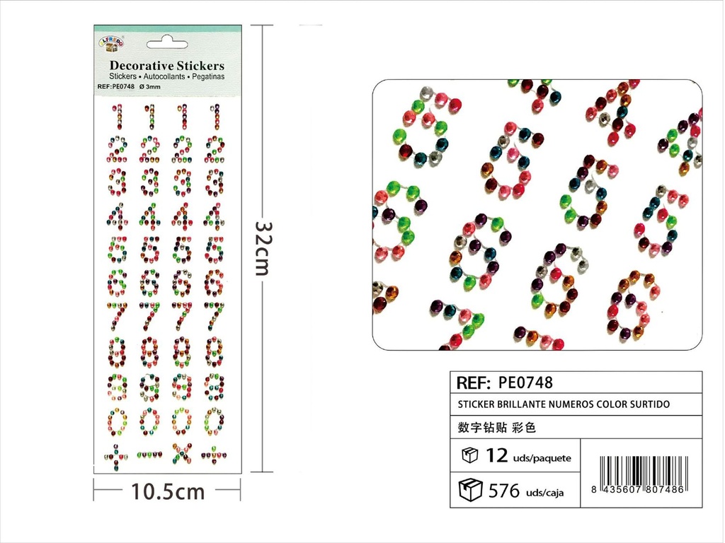 Pegatina brillante números surtidos 3mm, decoración y manualidades