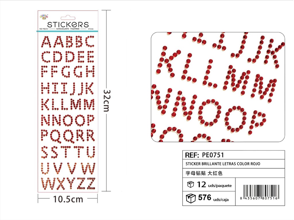 Stickers brillantes letras rojas 3mm 10,5x32cm para decoración