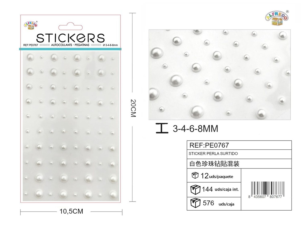 Pegatinas de perla surtido 80 pcs 10,5x20 cm - Adornos decorativos