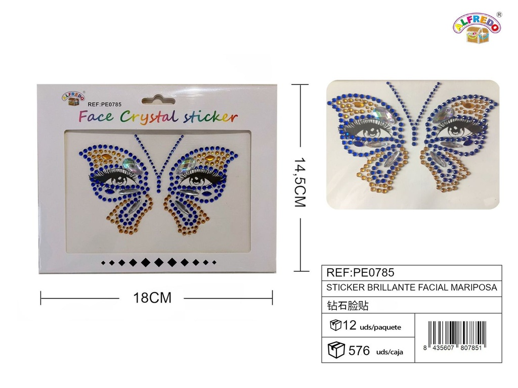 Sticker brillante facial mariposa 14.5x18 cm - Accesorios de belleza