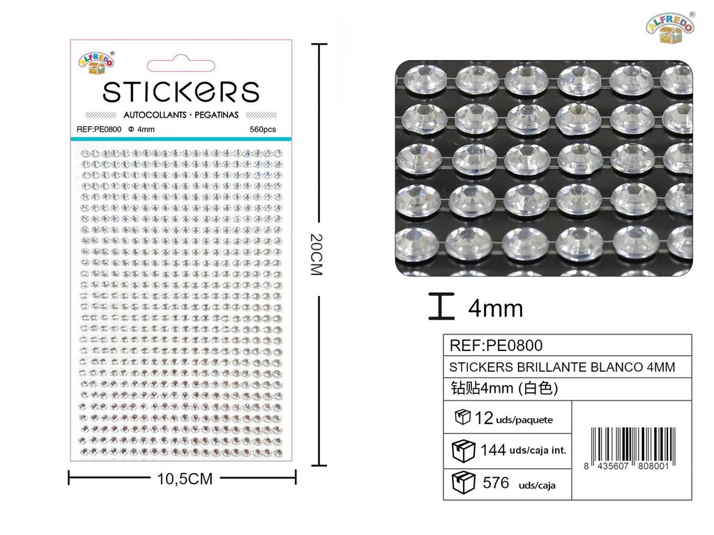 Pegatinas brillantes blancas 4 mm, 560 piezas 10 x 20 cm - Decoración