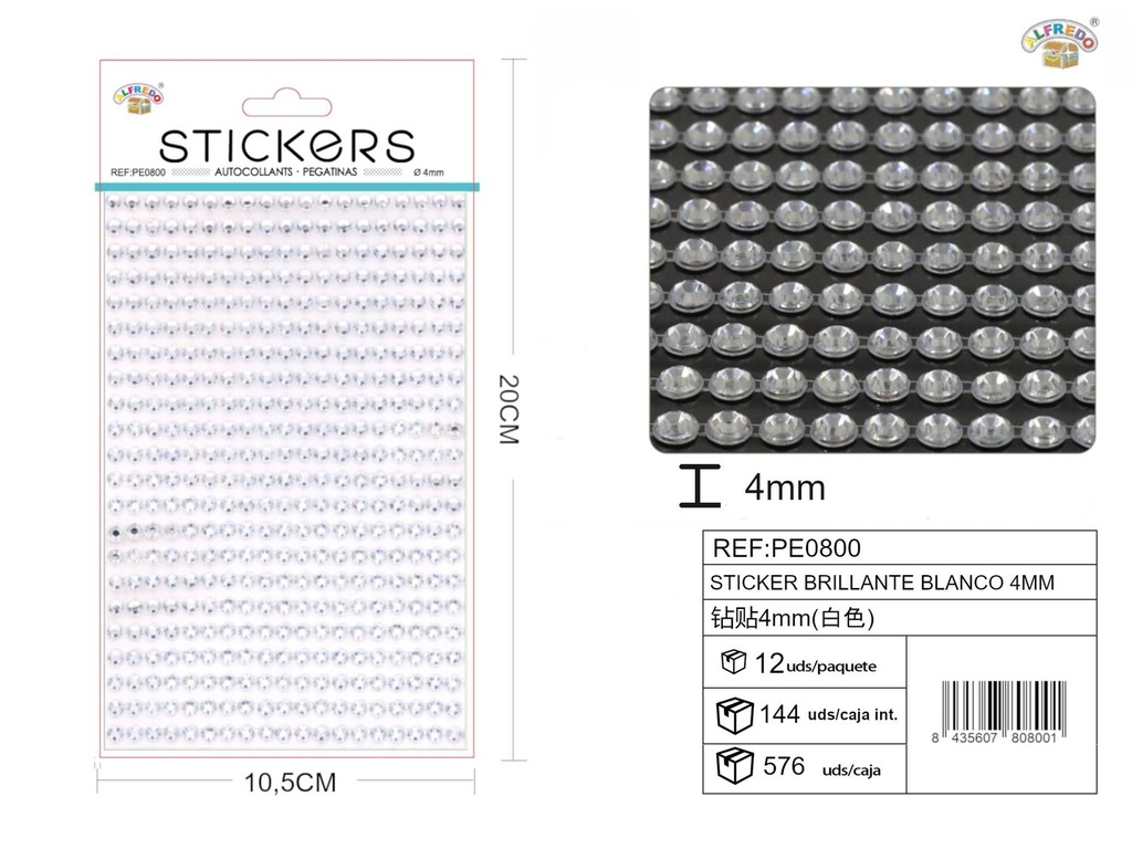 Stickers brillantes blanco 4mm 10.5x20cm