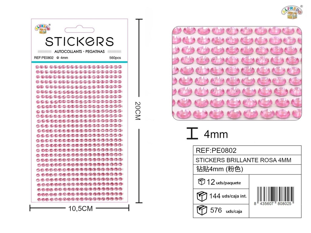 Stickers brillantes rosa 4mm 10.5x20cm para manualidades