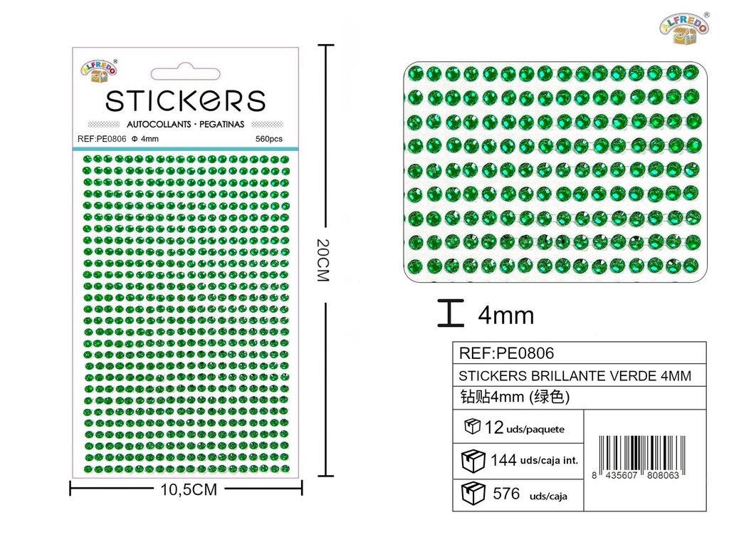 Pegatinas brillantes verdes 4 mm 10 x 20 cm - Decoración