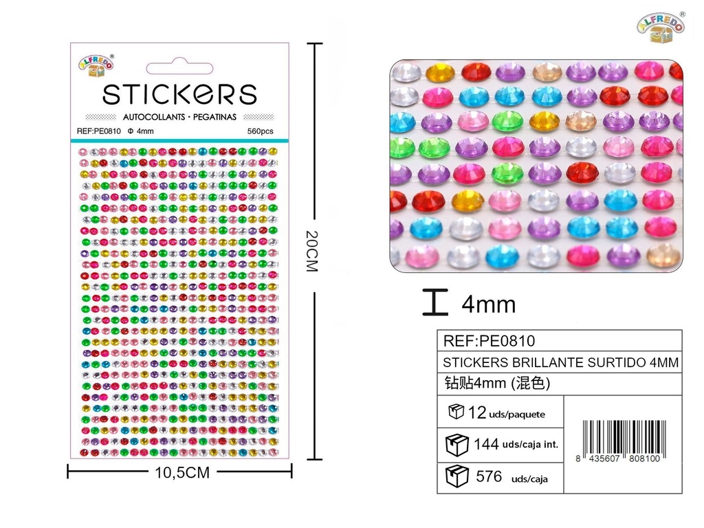 Pegatinas brillantes surtidas 4 mm, 560 piezas 10 x 20 cm - Decoración