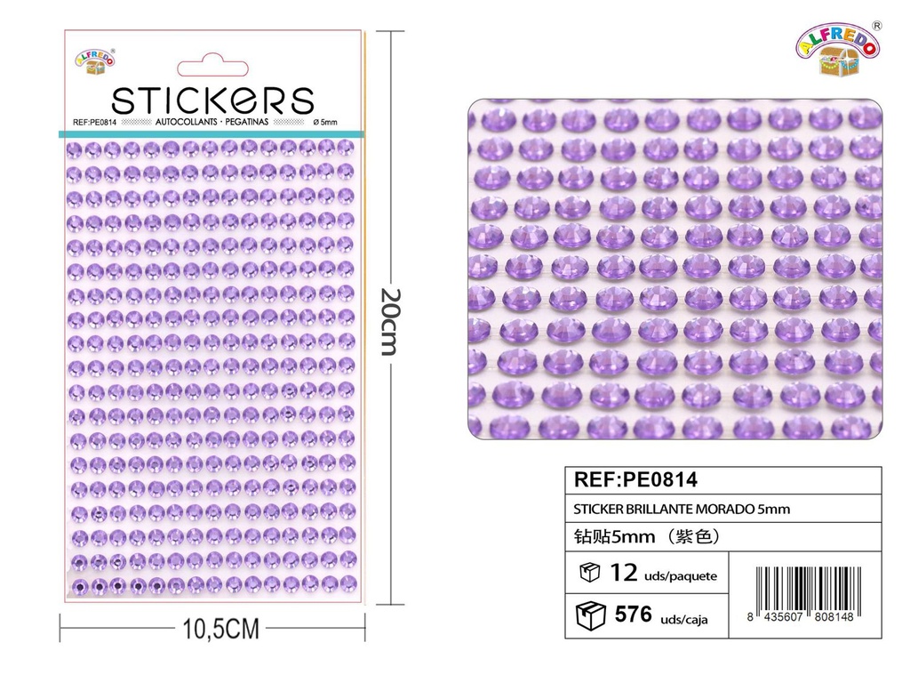 Pegatinas brillantes morado 5mm 10.5x20cm para manualidades