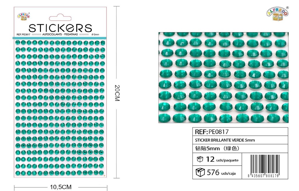 Stickers brillantes verde 5mm 10.5x20cm para manualidades