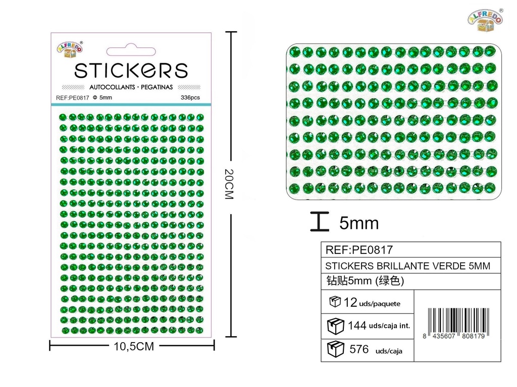 Stickers brillantes verde 5mm 10.5x20cm para manualidades