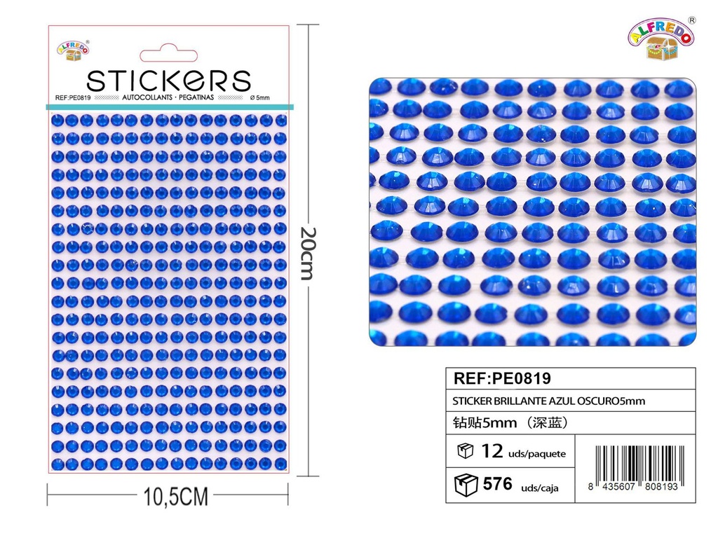 Stickers brillantes azul oscuro 5mm 10.5x20cm decoración