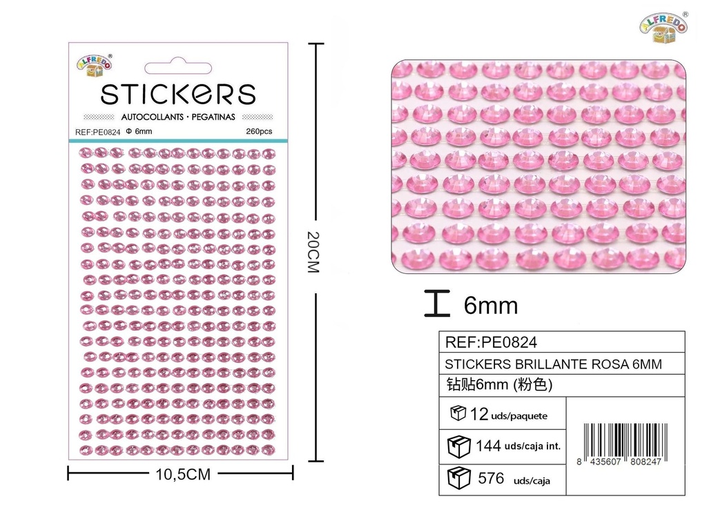Stickers brillantes rosa 6mm 10.5x20cm para manualidades
