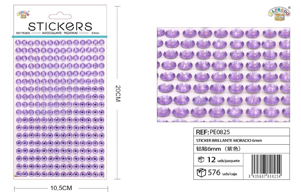 Pegatina brillante morado 6 mm 10.5x20 cm