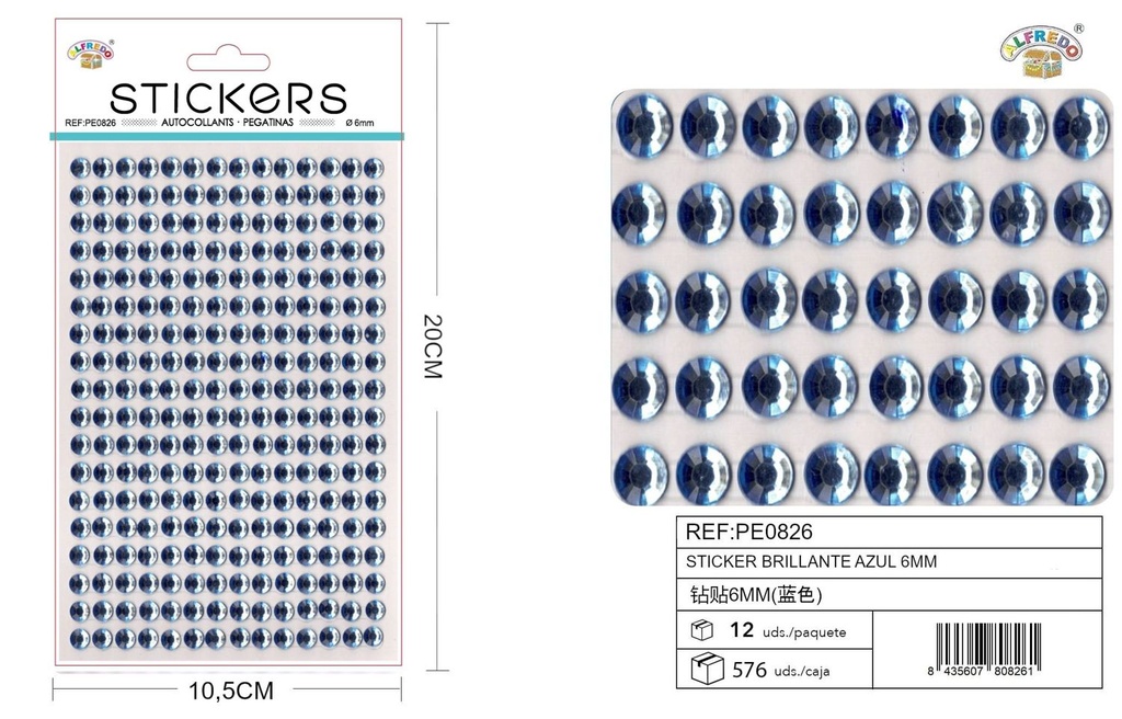 Stickers brillantes azules 6mm 10.5x20cm