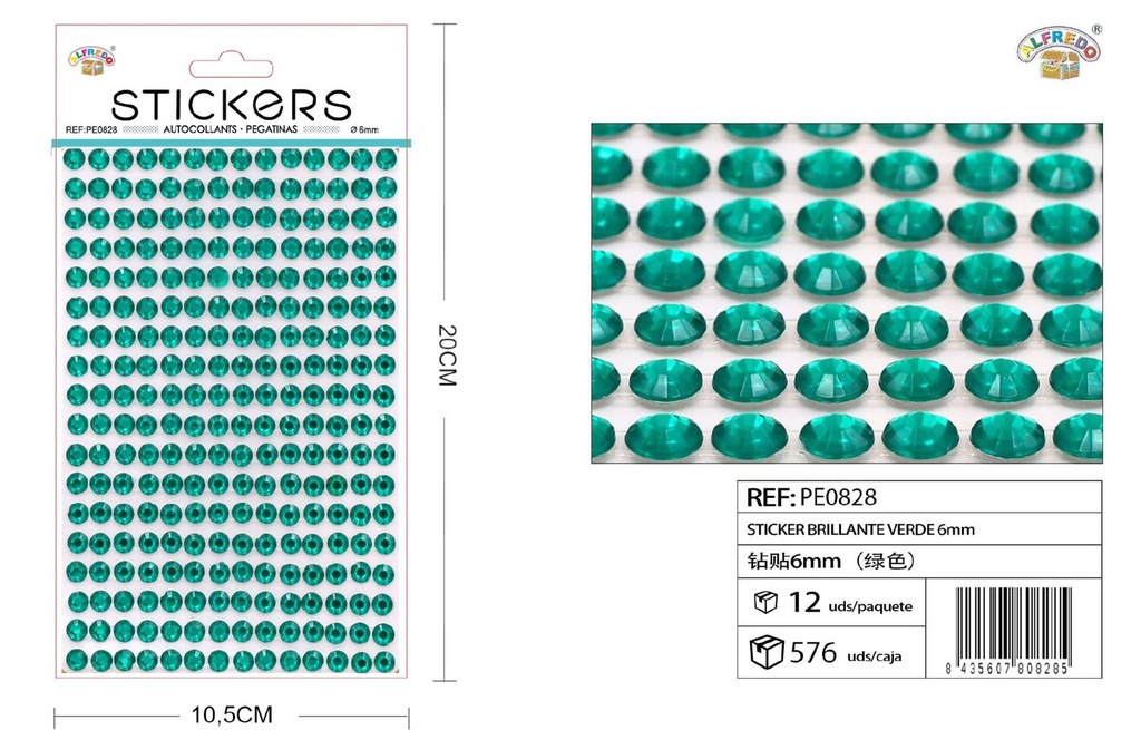 Stickers brillantes verdes 6mm 10.5x20cm para decoración