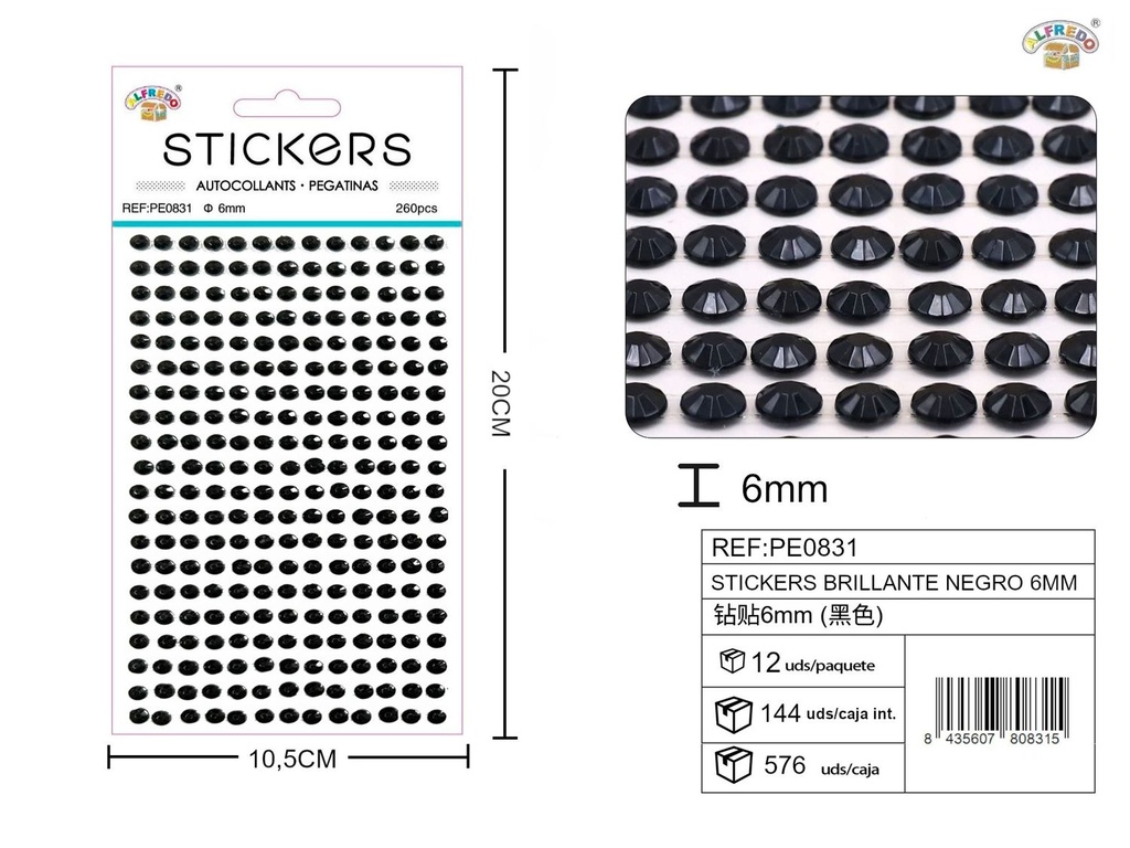 Pegatina brillante negra 6mm 10,5x20cm para manualidades