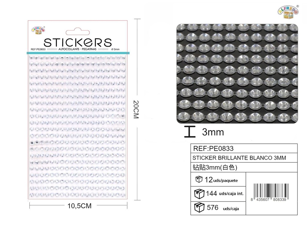 Stickers brillantes blancos 3mm 10.5x20cm manualidades