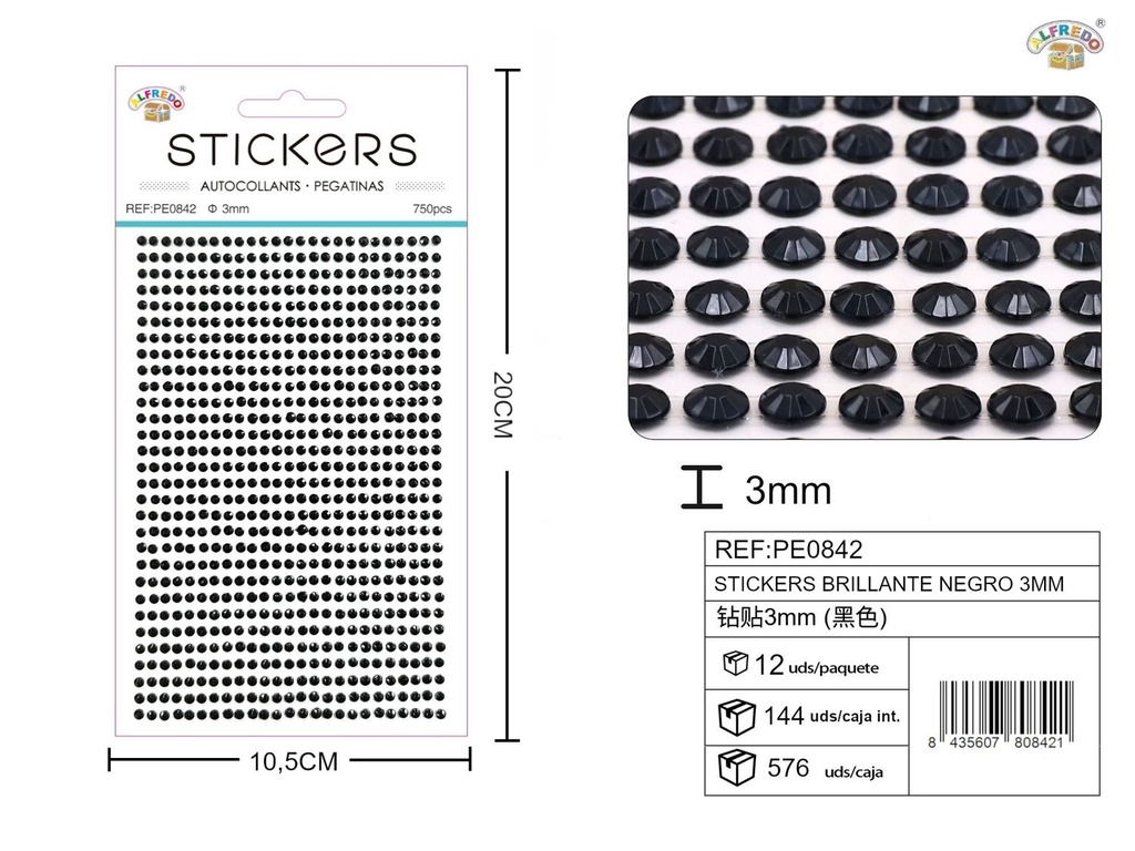 Pegatinas brillantes negras 3mm 10.5x20cm para manualidades y decoración