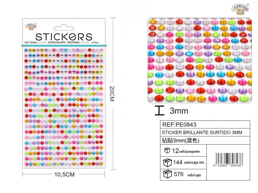 Stickers brillantes surtidos 3mm 10,5x20cm para manualidades y decoración