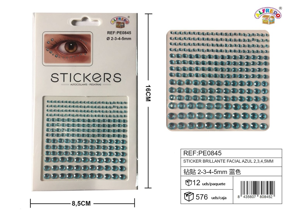 Sticker brillante facial azul 2,3,4,5mm 8.5x16cm - Accesorios de belleza