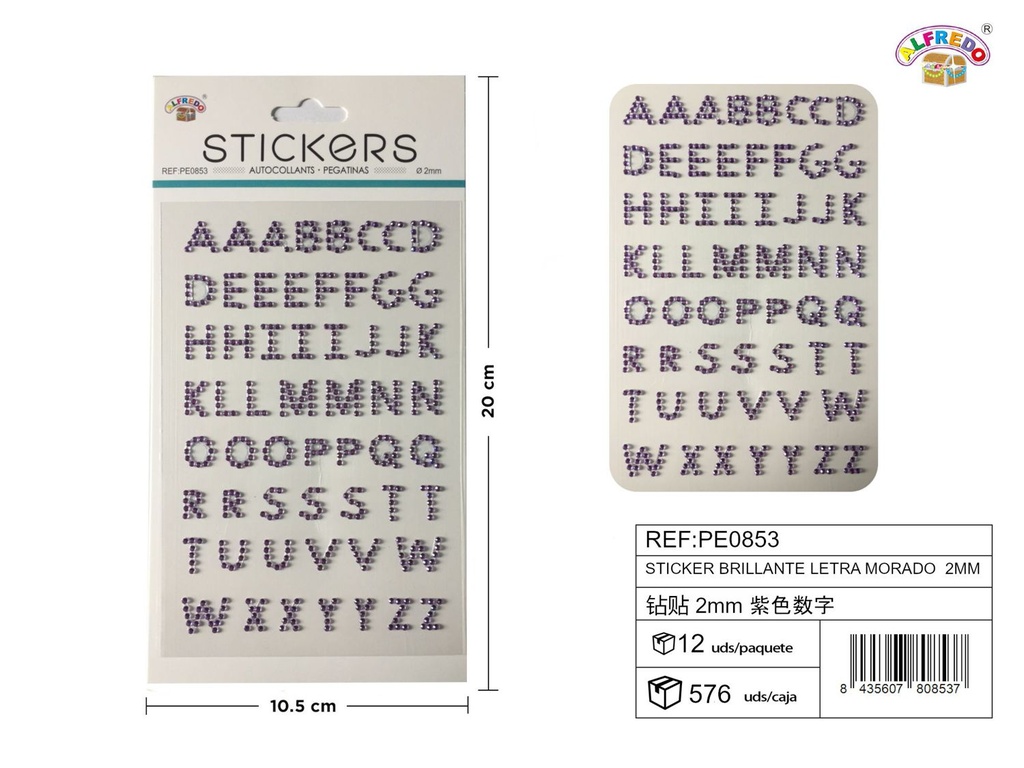 Stickers brillantes letras moradas 2mm 10.5x20cm