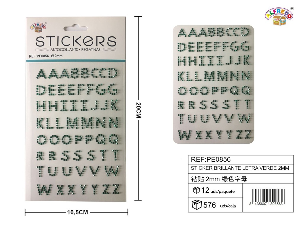 Stickers brillantes letra verde 2mm 10.5x20cm para manualidades y decoración