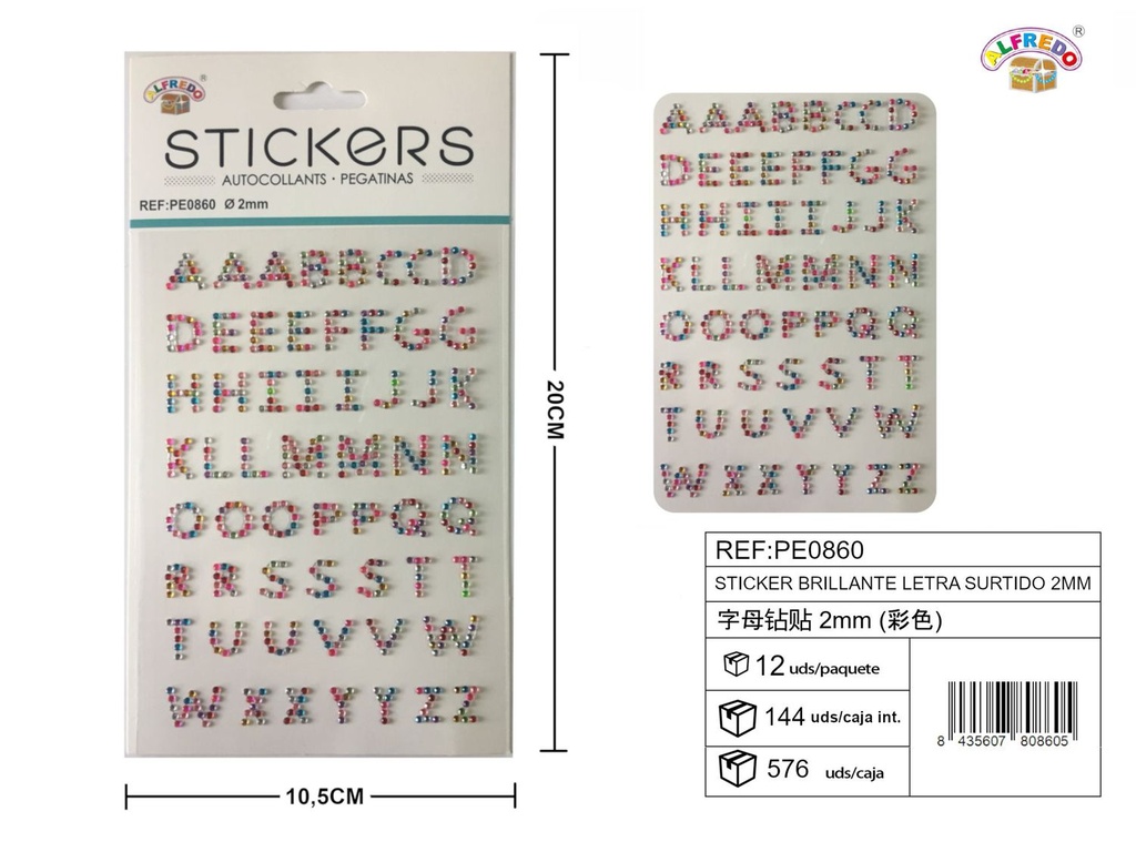 Sticker brillante letra surtido 2mm 10.5x20cm para manualidades y decoración