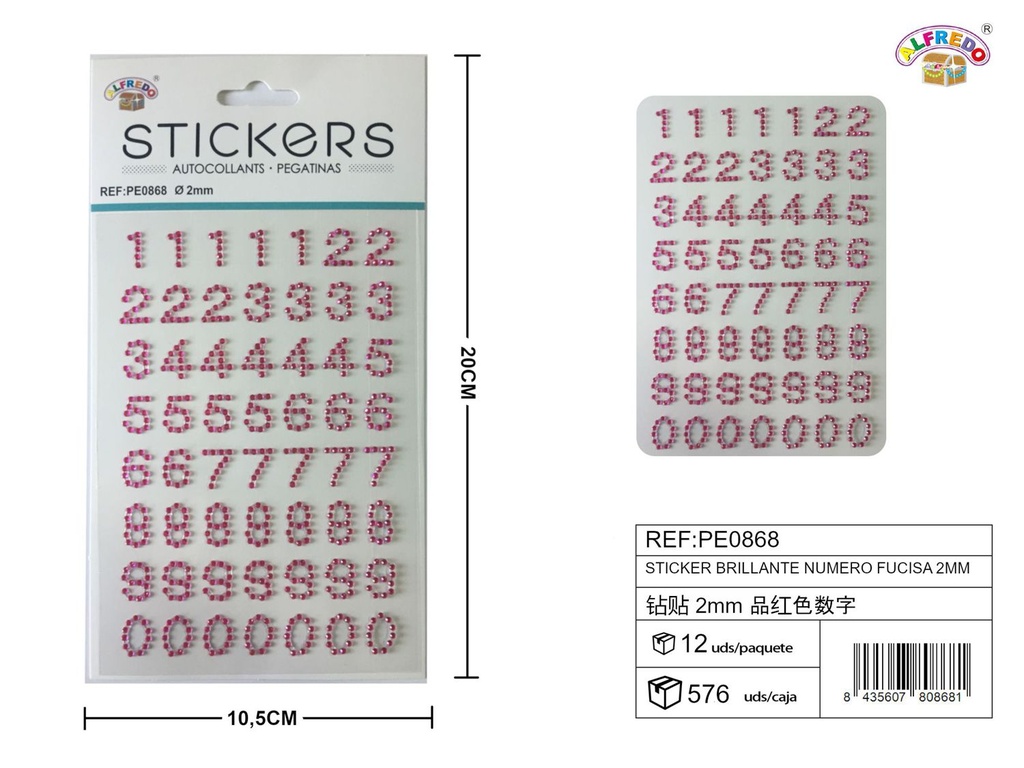 Stickers brillantes números fucsia 2mm 10.5x20cm