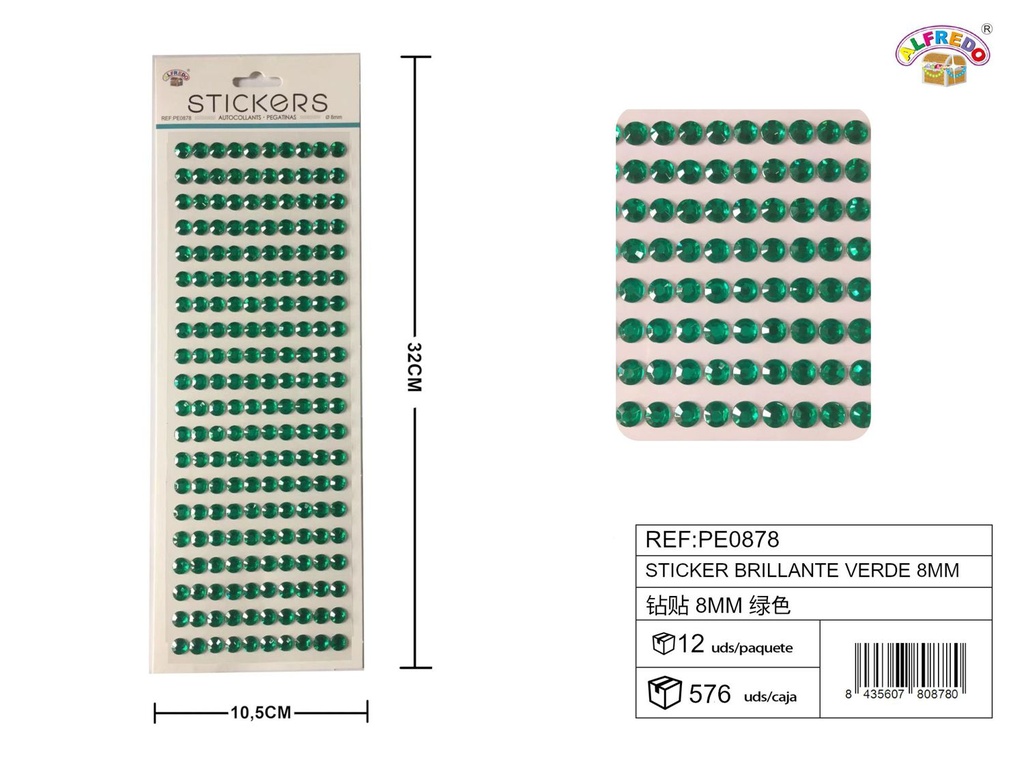 Pegatinas brillantes verdes 8 mm 10,5x32 cm - Adornos decorativos
