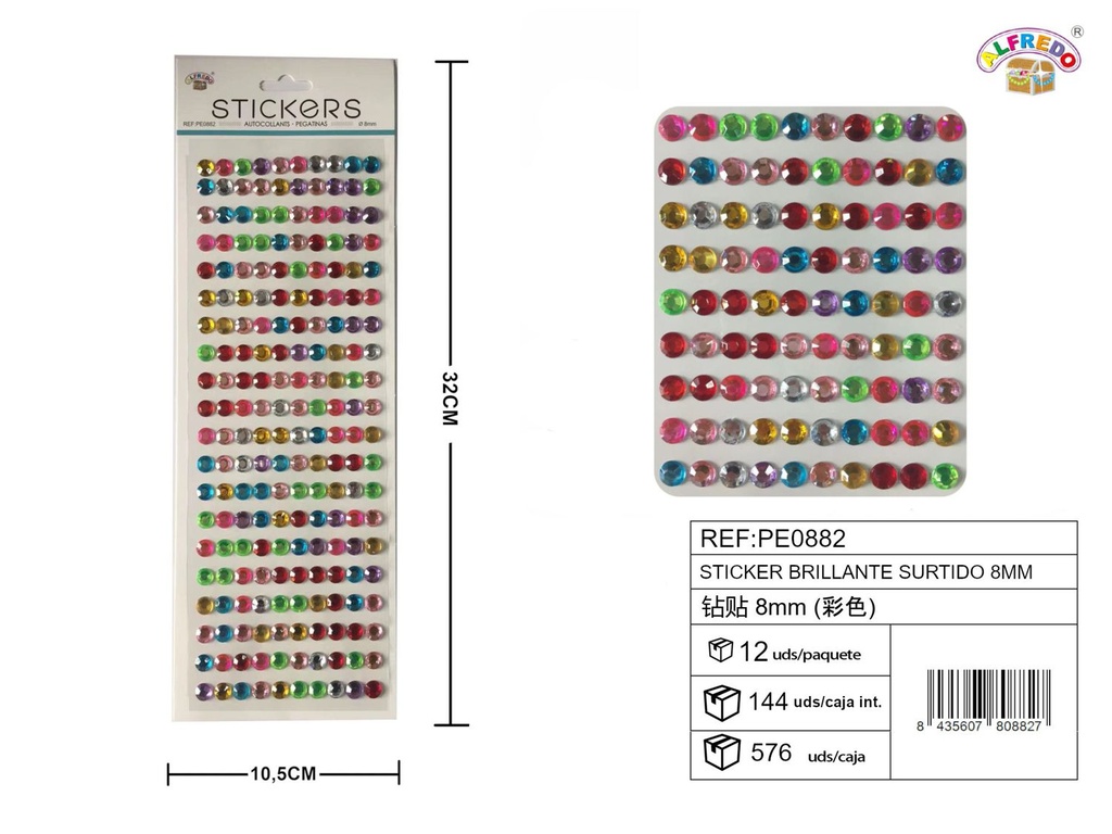 Pegatinas brillantes surtidas 8mm 10,5x32cm para manualidades