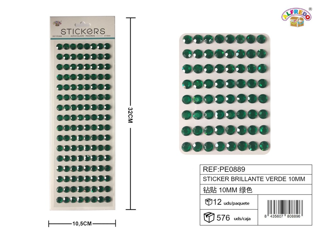 Sticker brillante verde 10mm 10.5x32cm para decoración