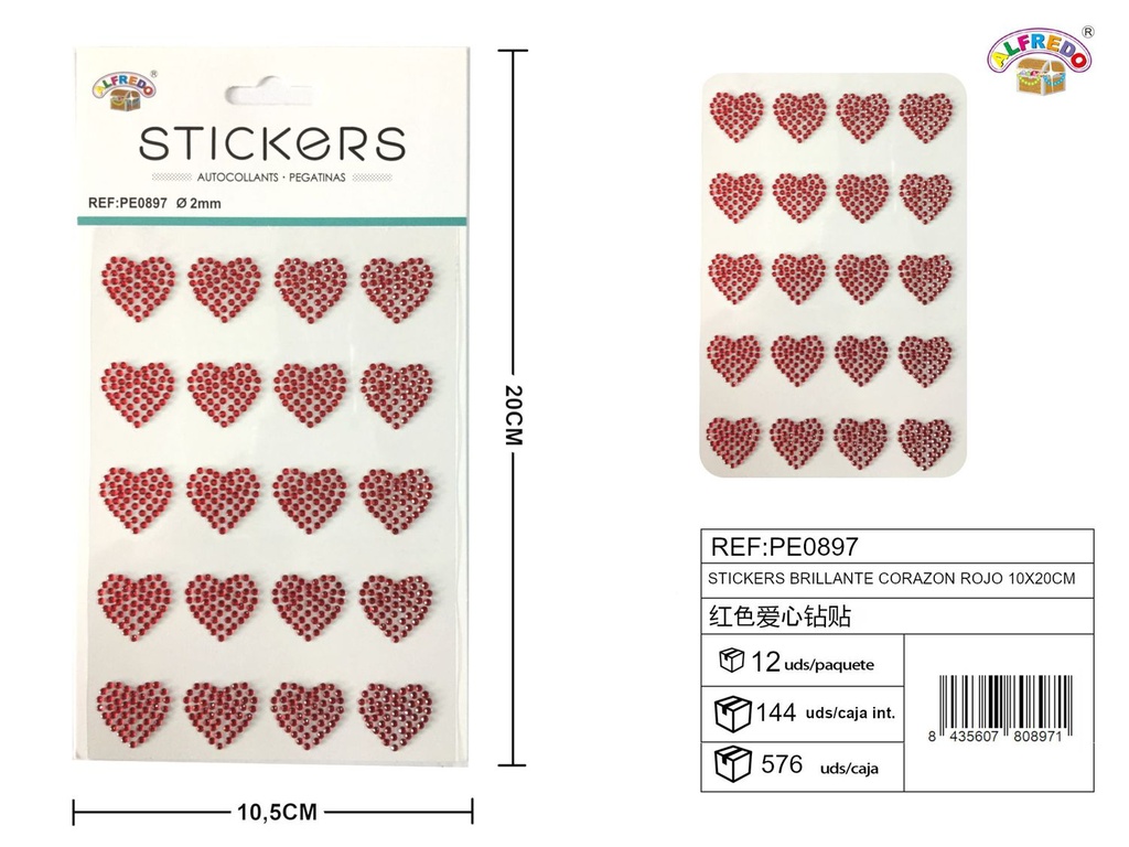 Sticker brillante corazón rojo 10x20cm para manualidades y decoración