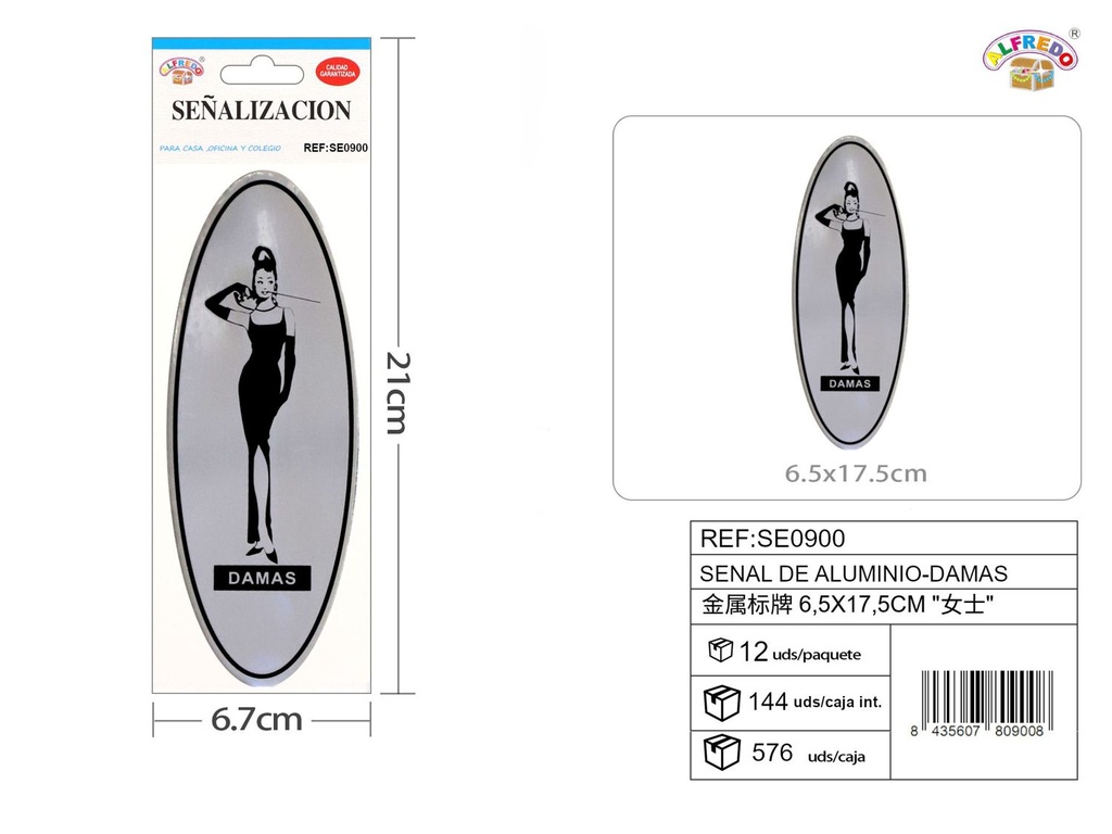 Señal de Aluminio-Damas 6.5X17.5CM - Placa metálica decorativa