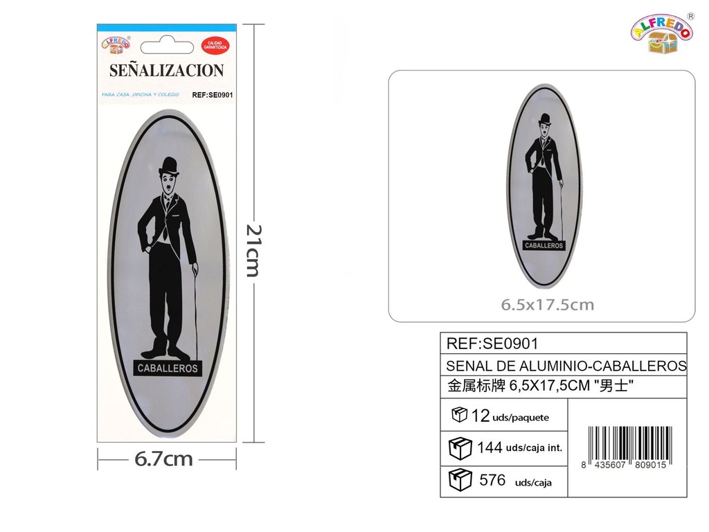 Señal de Aluminio-Caballeros 6.5X17.5CM - Placa metálica decorativa