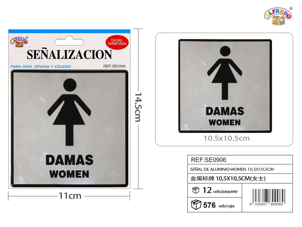 Señal de aluminio-Women 10.5x10.5cm para baños